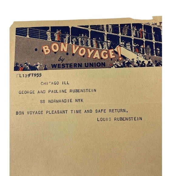 Western Union Bon Voyage Telegrams SS Normandie NYK Vintage Lot of 8 Maritime - Picture 2 of 15